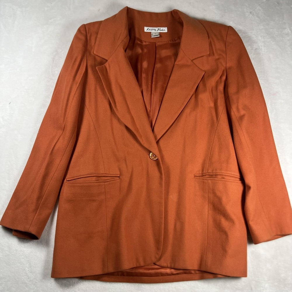 Vintage Kristen Blake Blazer Womens Medium Rust Merino Wool Made USA 90sโ